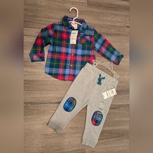 Toddler boys set with button down shirt. Plaid. Top and bottom matching
